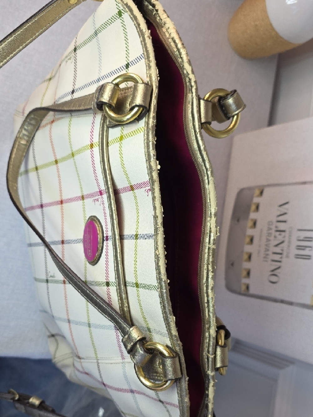 Coach Peyton Tattersall Plaid Tote Bag With Crossbody - Picture 6 of 9